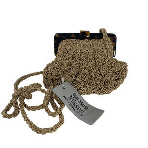 Vtg NWT Gun-Marie Nilsson Crochet Mini Crossbody Bag Faux Tortoise Beige Tan